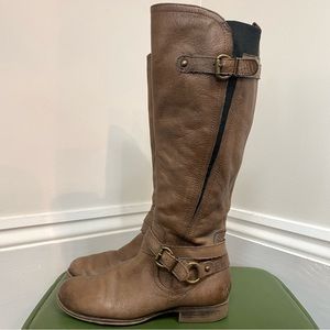 Naturalizer Juletta Leather Tall Boots w Wraparound Ankle Strap & Brass Hardware